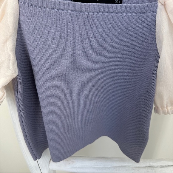 Anna Grace Cropped Lavender Sweater with Puff Sleeve Top Size Small - Picture 5 of 10